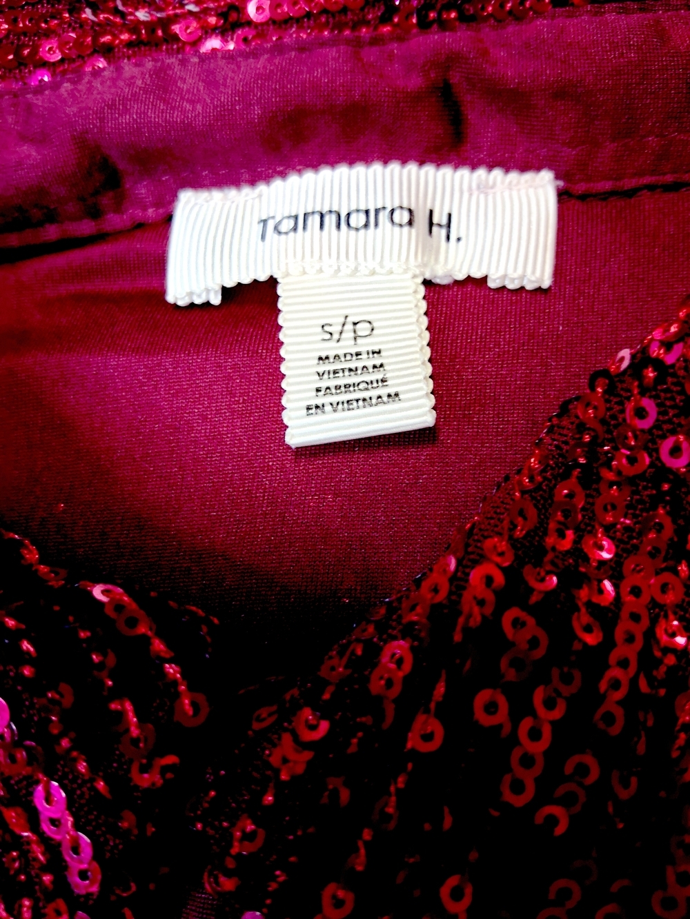Sequin Button-Down Shirt in Red - Picture 5 of 7